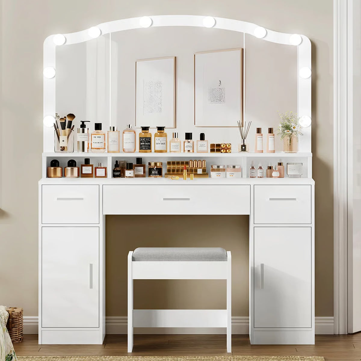 Areena Vanity Table Set with Mirror and Stool – Holiday Gift for Makeup Enthusiasts - OUCH CART |Dressing table