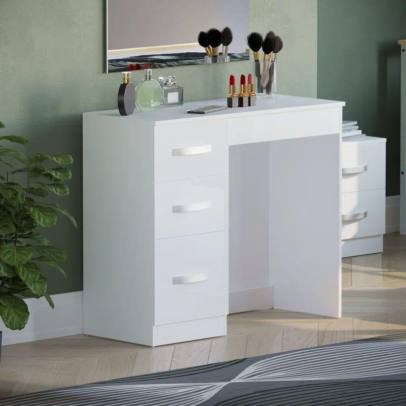 Vanity Desk Makeup Dressing Table 3 Drawers Brightness Adjustable for Women Girls Bedroom White - Ouch Cart
