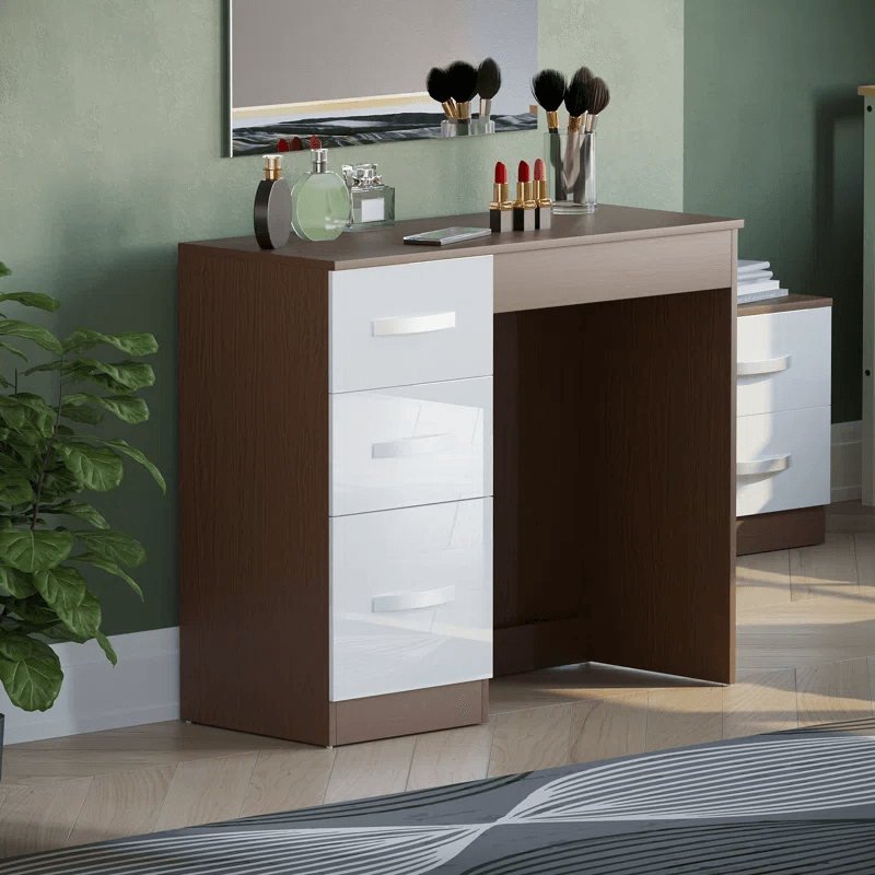 Avery 3 Drawer High Gloss Dressing Table, Bedroom Vanity Desk - Ouch Cart