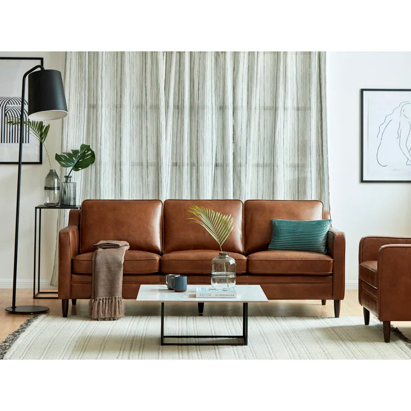 Mid-Century Modern Leather Sofa – Brown Honey Finish