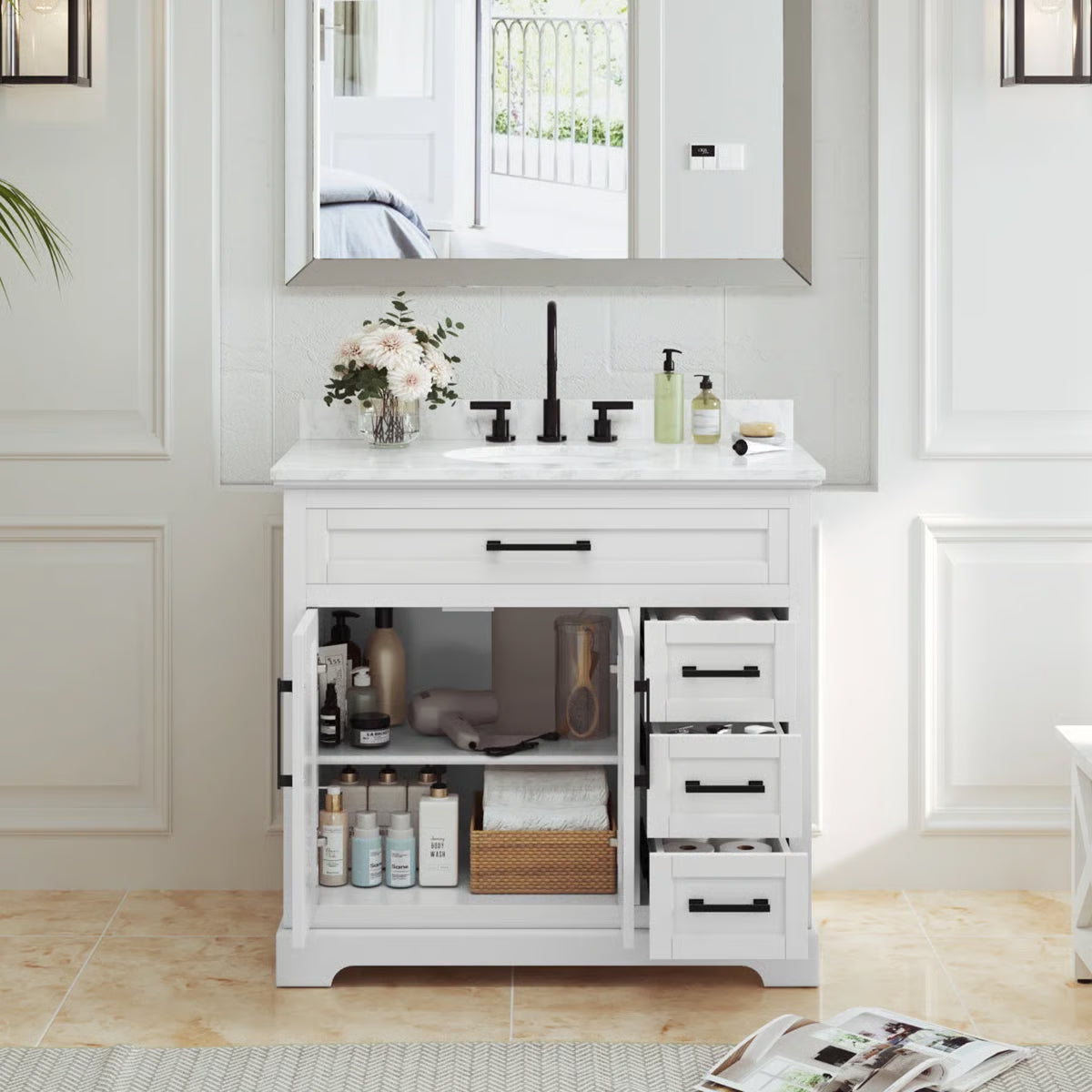 Auben 36" Bathroom Vanity With Engineered Marble Top- OUCH CART | Dressing table