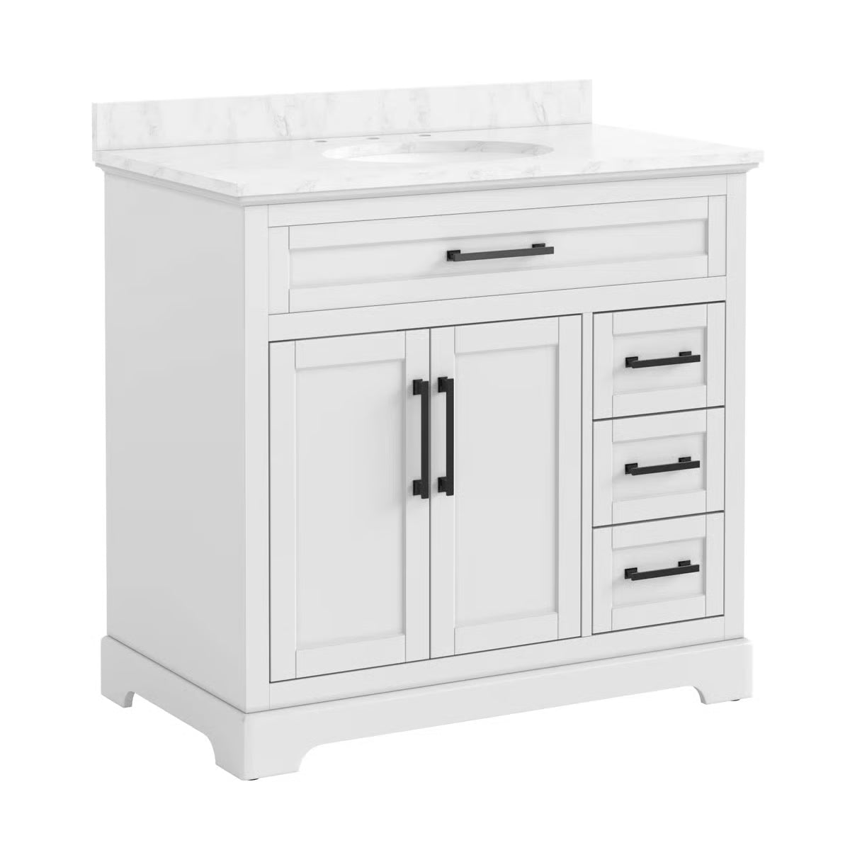 Auben 36" Modern Bathroom Vanity – Engineered Marble Top & Storage Drawers
