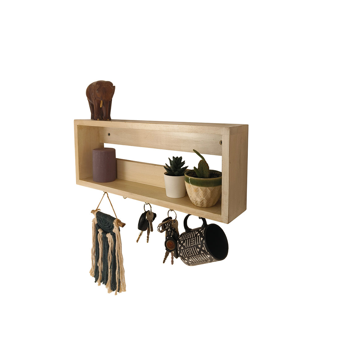 Avalon Wooden Wall Shelf Organiser with Key Holders