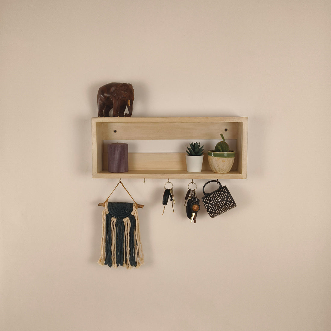 Avalon Wooden Wall Shelf Organiser with Key Holders-OUCH CART | Wall hanging
