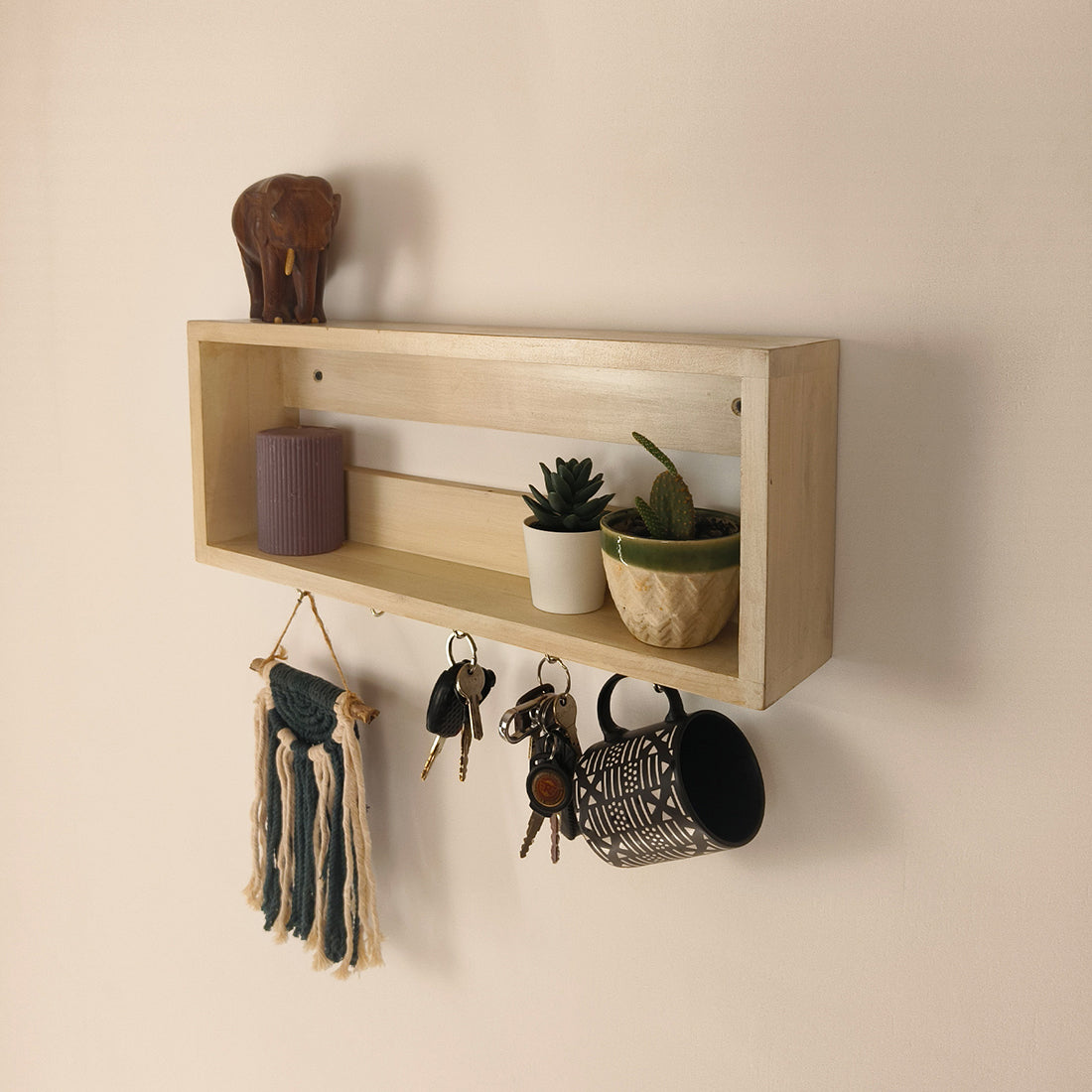 Avalon Wooden Wall Shelf Organiser with Key Holders
