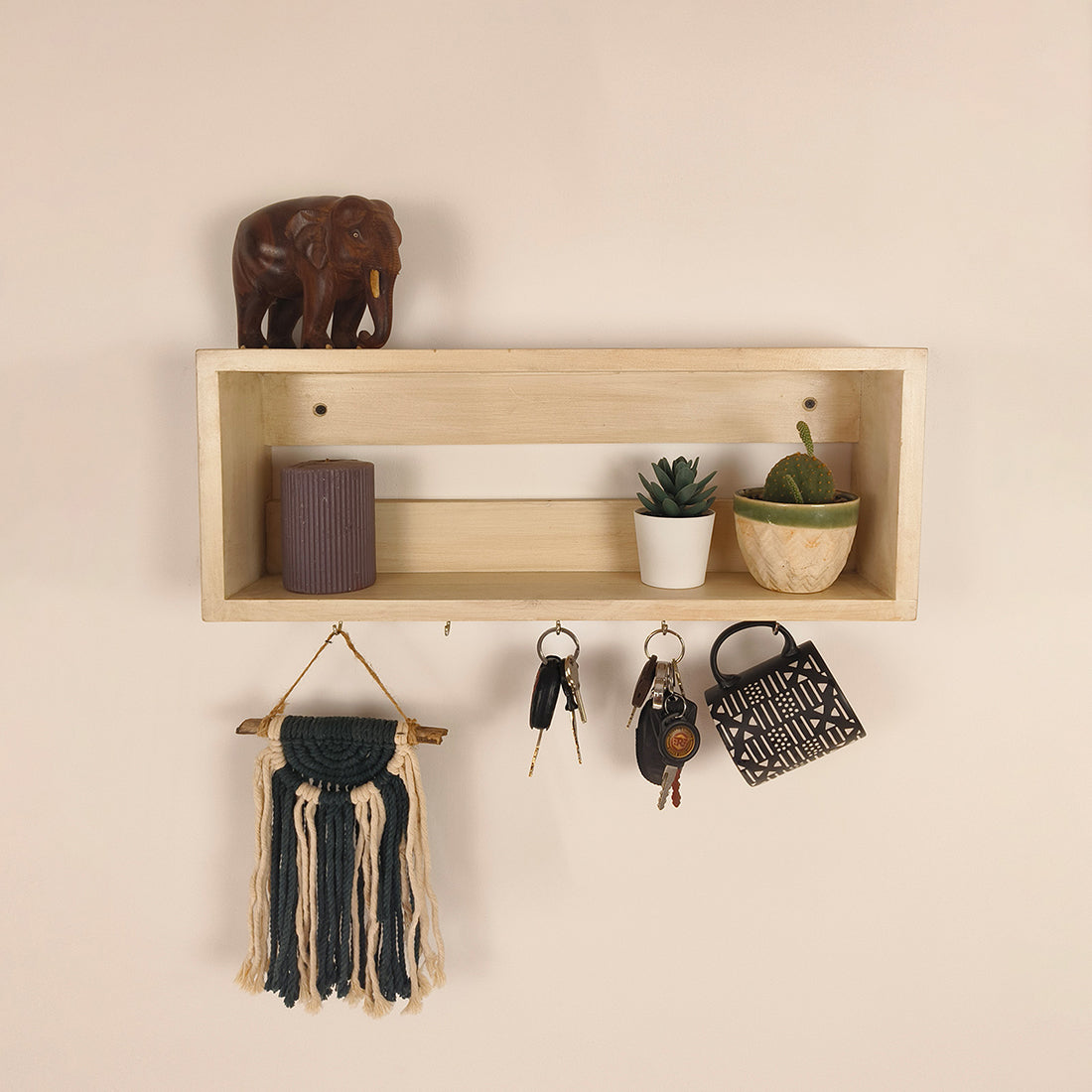 Avalon Wooden Wall Shelf Organiser with Key Holders
