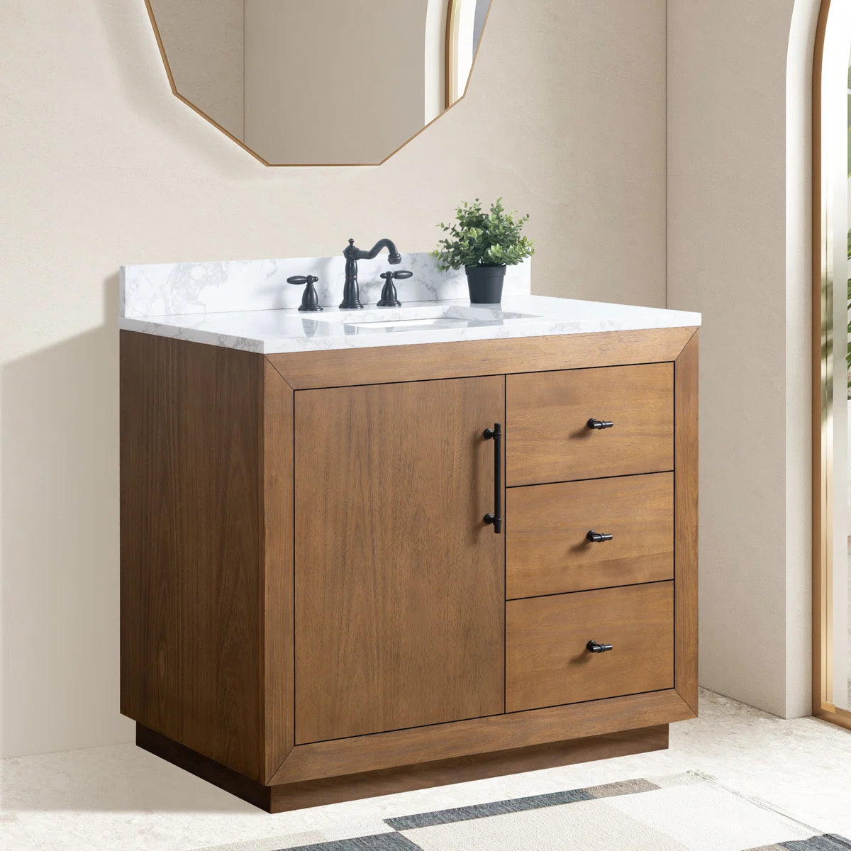 Ouch Cart Wooden Bathroom Vanity Cabinet | Modern Single Sink Vanity with Marble Top โ Fox Marvel