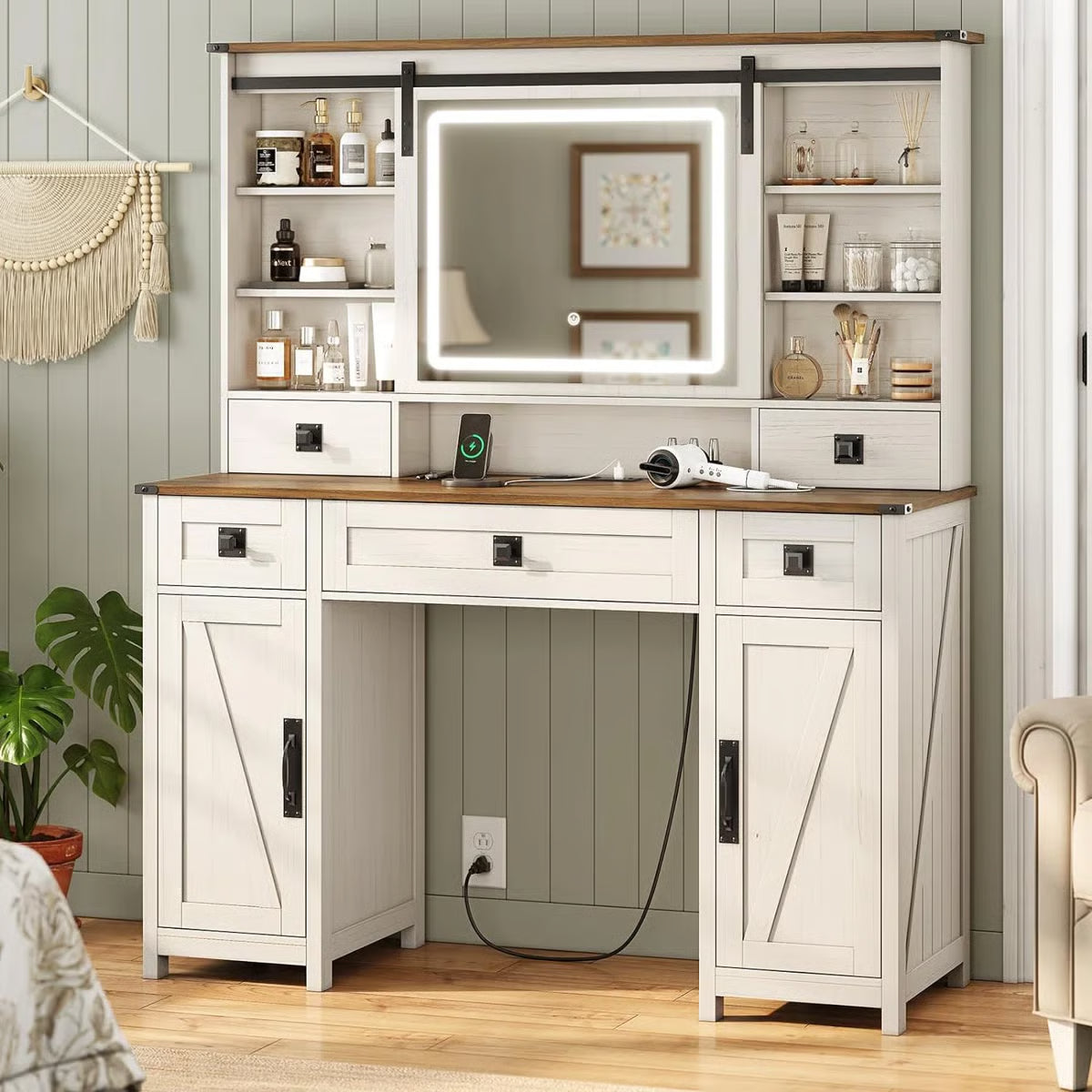 Azraf 47.2" Farmhouse Vanity Dressing Table with 5 Storage Drawers and Elegant Design-OUCH CART | Dressing table