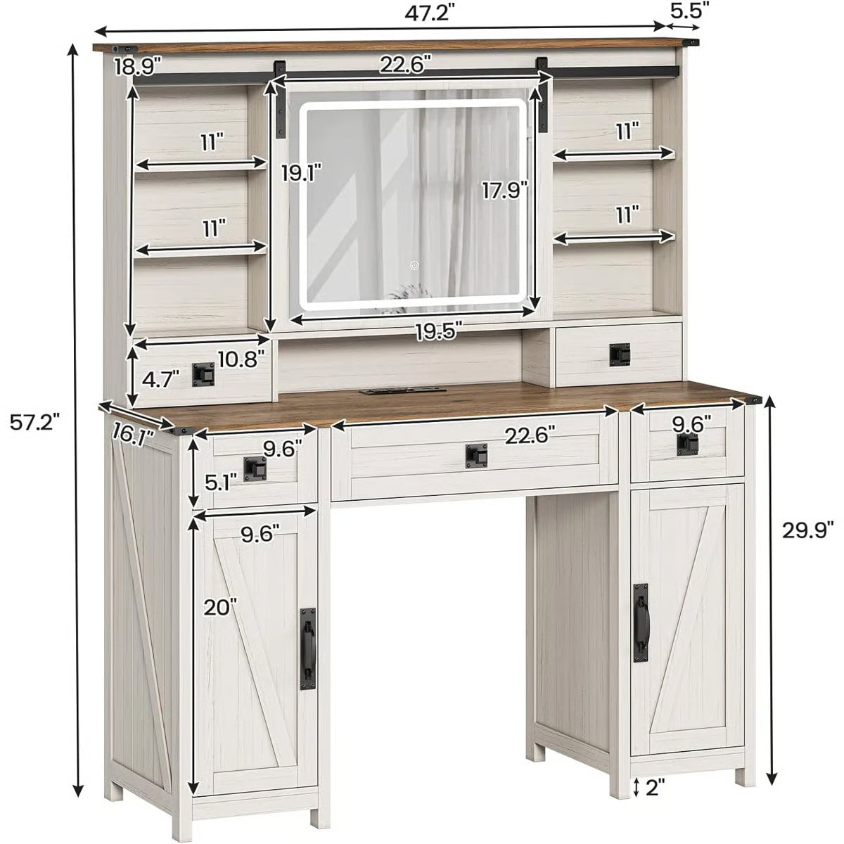 Azraf 47.2" Farmhouse Vanity Dressing Table with 5 Storage Drawers and Elegant Design