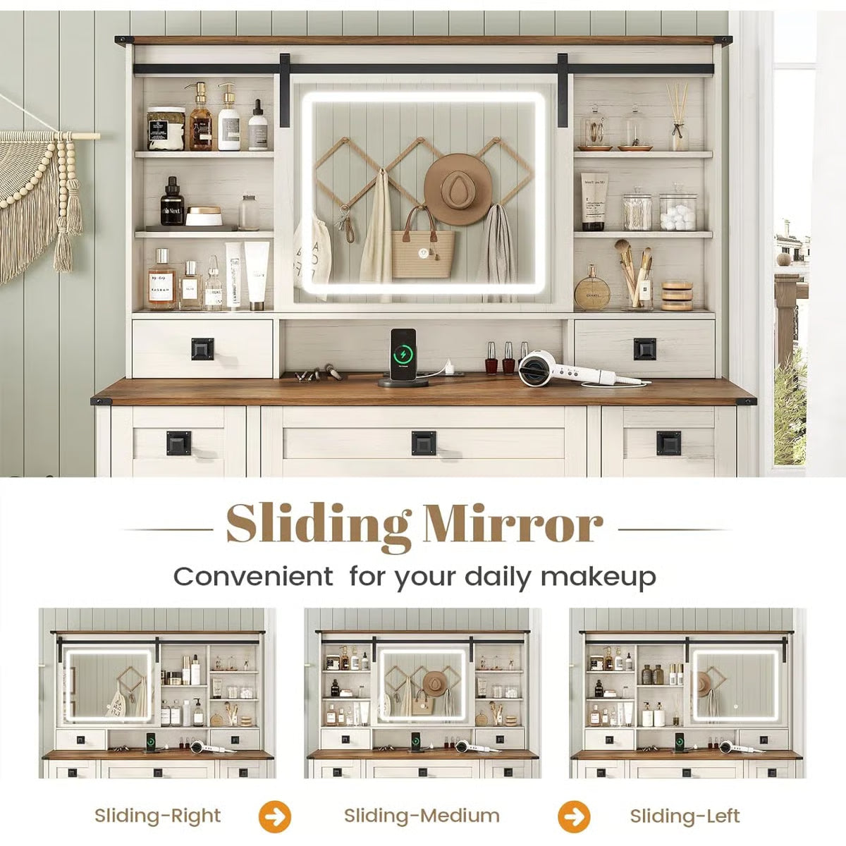 Azraf 47.2" Farmhouse Vanity Dressing Table with 5 Storage Drawers and Elegant Design