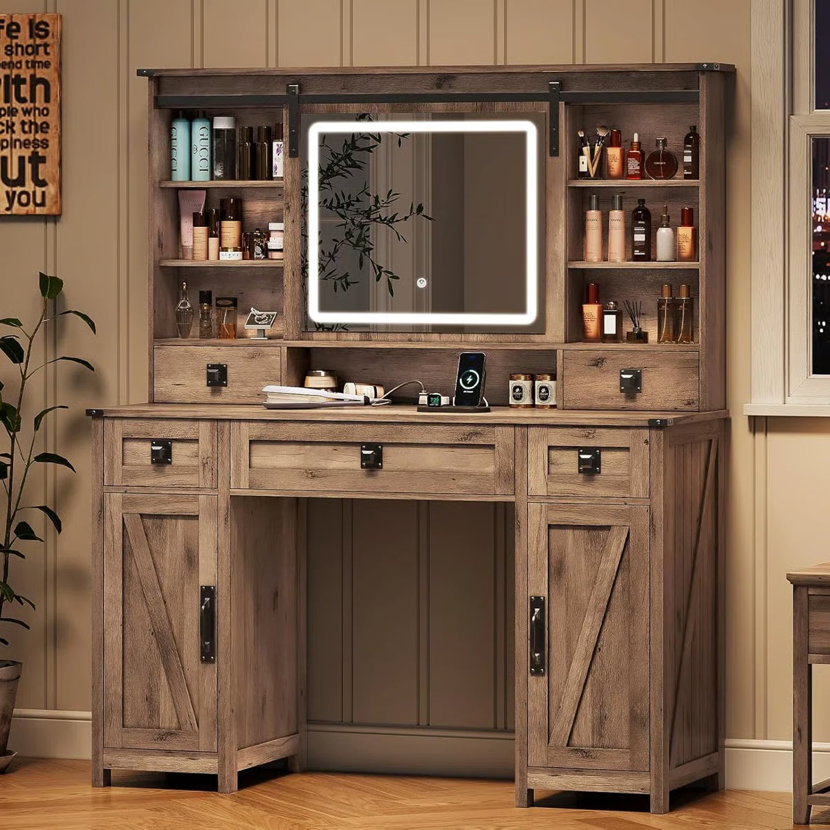 Azraf 47.2" Farmhouse Vanity Dressing Table with 5 Storage Drawers and Elegant Design-OUCH CART | Dressing table
