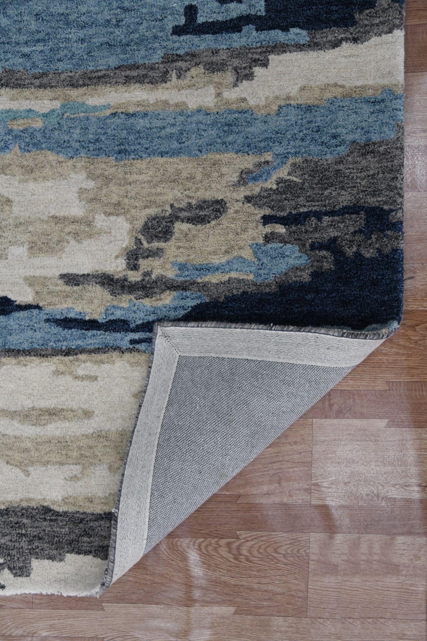 Abstract Blue Wool & Viscose Hand-Tufted Carpet Abstract Rug 8X10 Feet - Ouch Cart