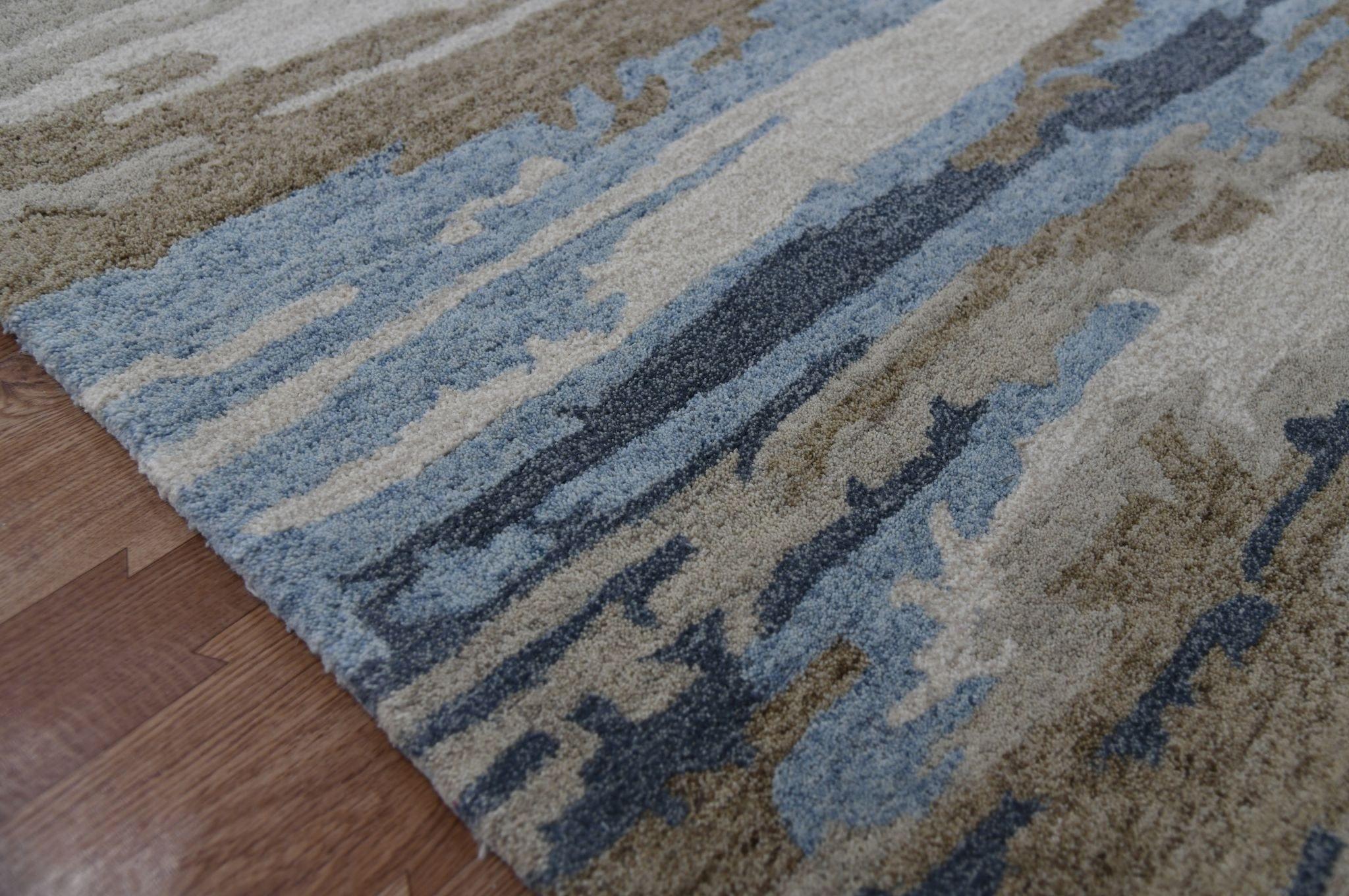 Water Blue Wool & Viscose Abstract Hand-Tufted Carpet Abstract Rug 4x6 Feet - Ouch Cart