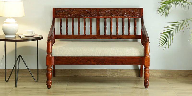 Sheesham Wood 2 Seater Sofa In Honey Oak Finish - Ouch Cart