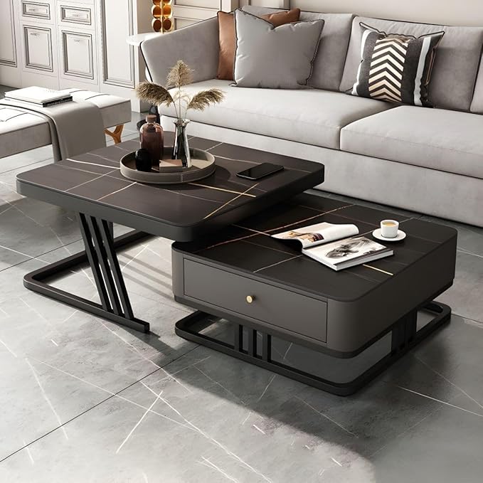 Modern Handmade Square Coffee Table with Metal Base and Engineered Wood Top OUCH CART