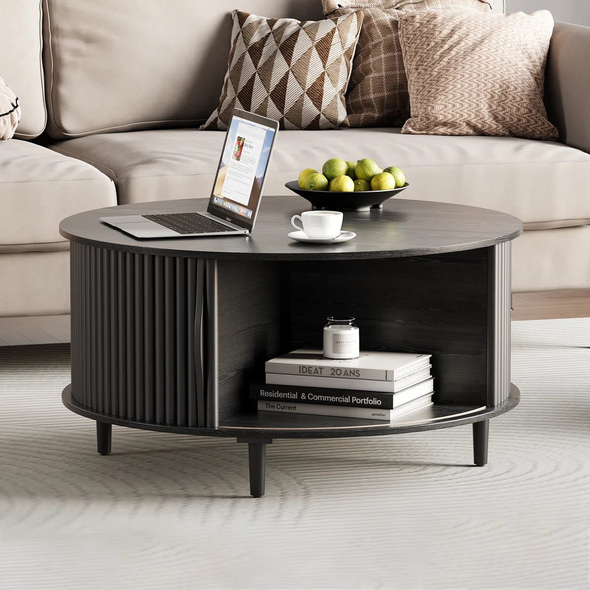 Mid Century Modern Round Coffee Table With Storage OUCH CART