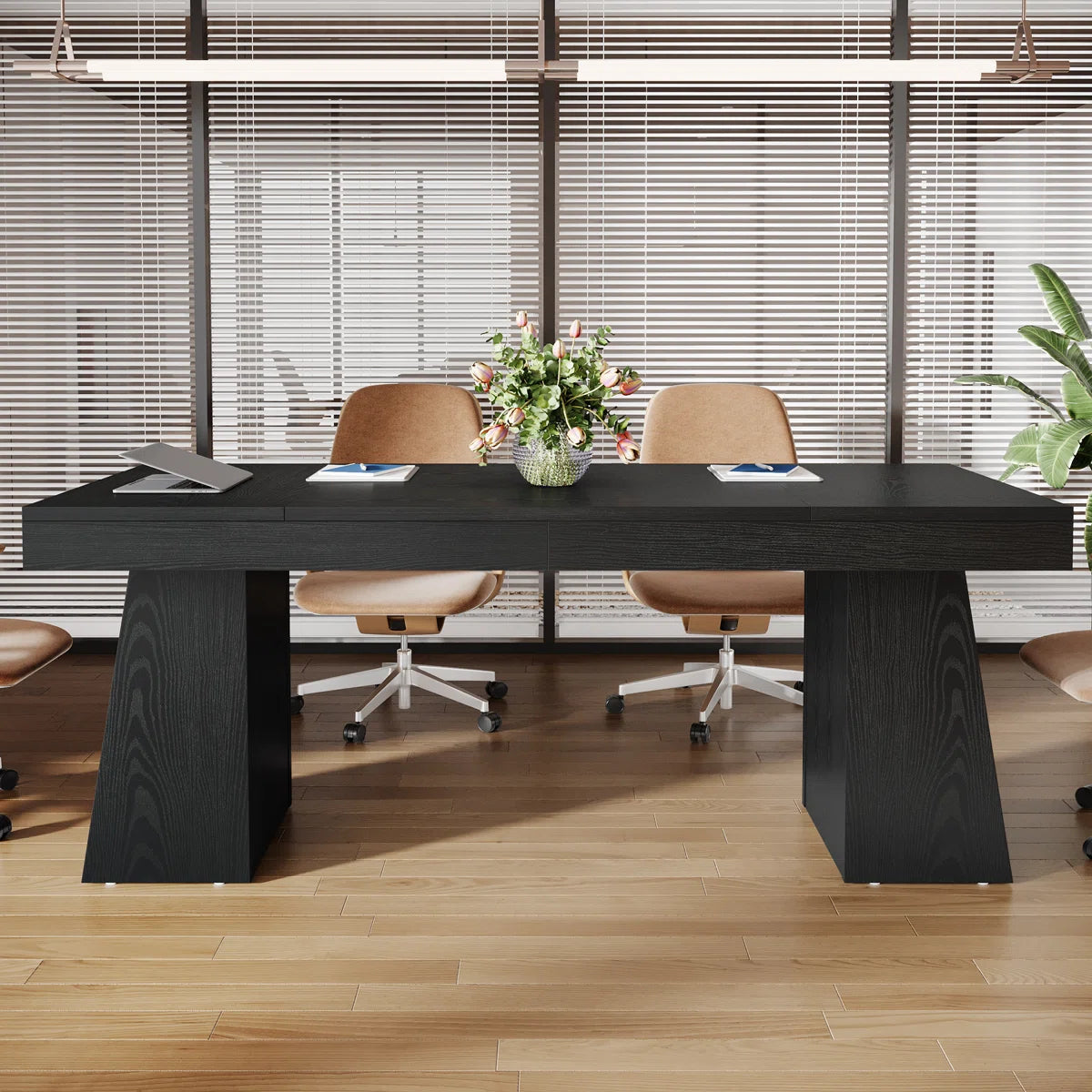 55-Inch Conference Meeting Table, Wood Seminar Desk for Conference Room-ouch cart
