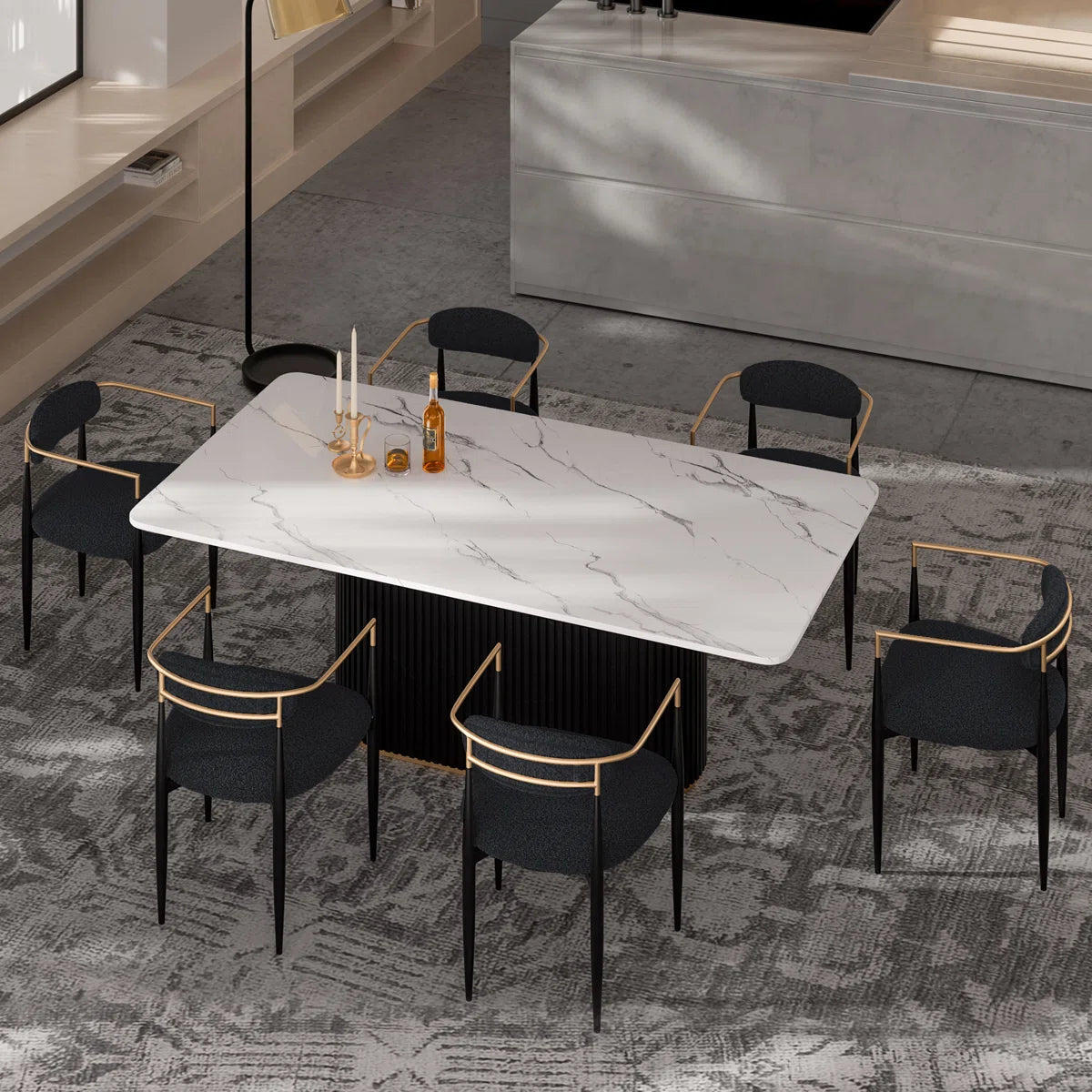 Ackley Amerson Modern Dining Set, Faux Marble Dining Table And Chair Set for 6 OUCH CART