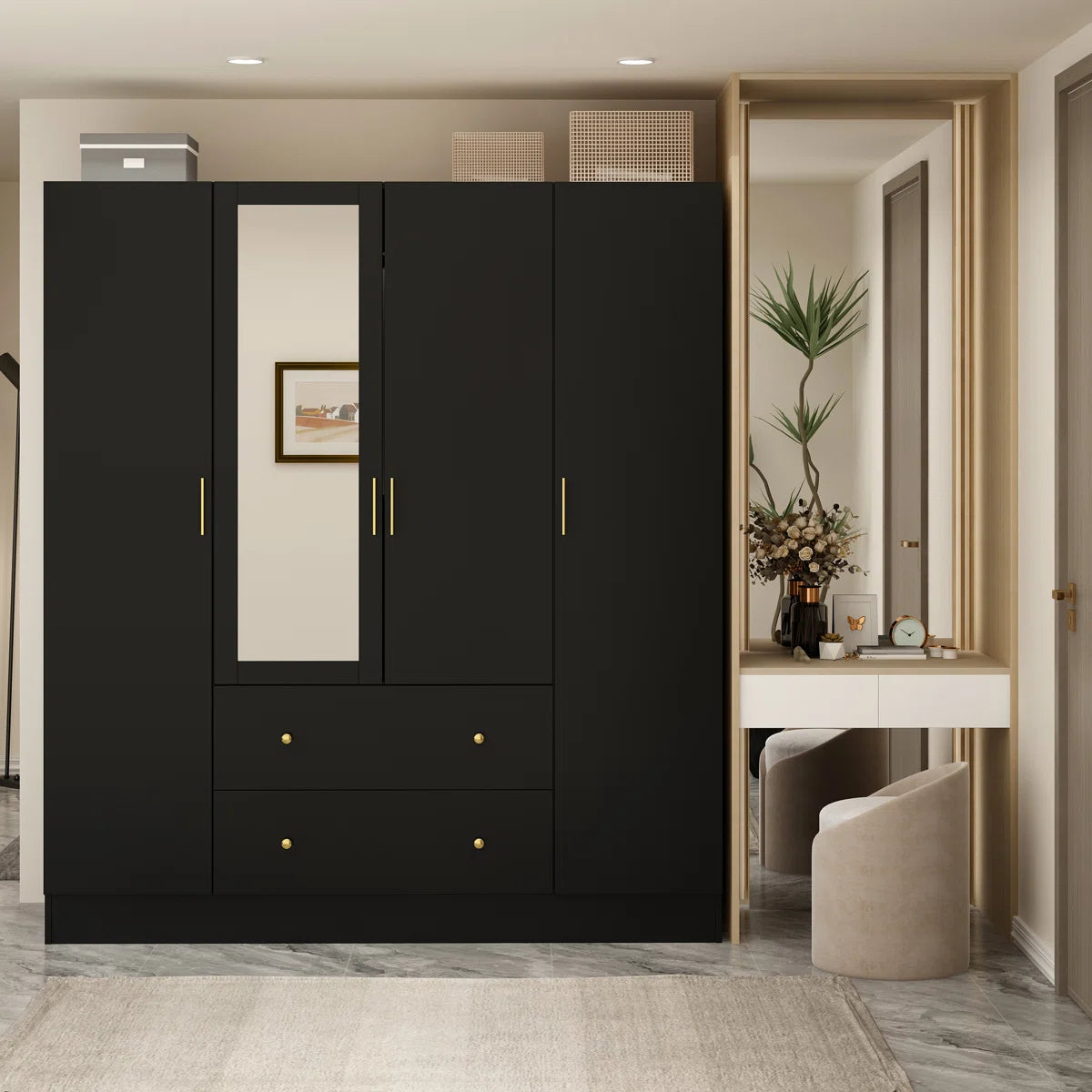 Ragin Bedroom Wardrobe 70.9 Inch 4-Door Solid Wood Storage