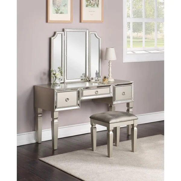 Marcin Vanity dressing table design with mirror with stool Vanity Desk Set with Mirror, Dressing Makeup Table Set with Stool, 3 Drawer for Bedroom - Ouch Cart