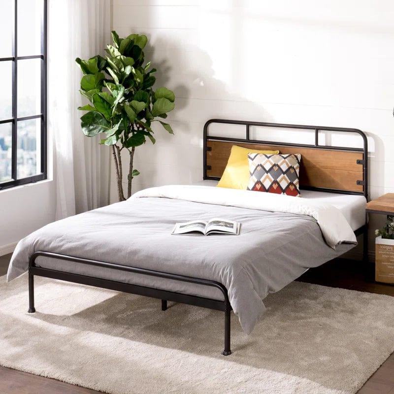 Barkev industrial Metal Bed Frame with Wood Detail Headboard - Ouch Cart