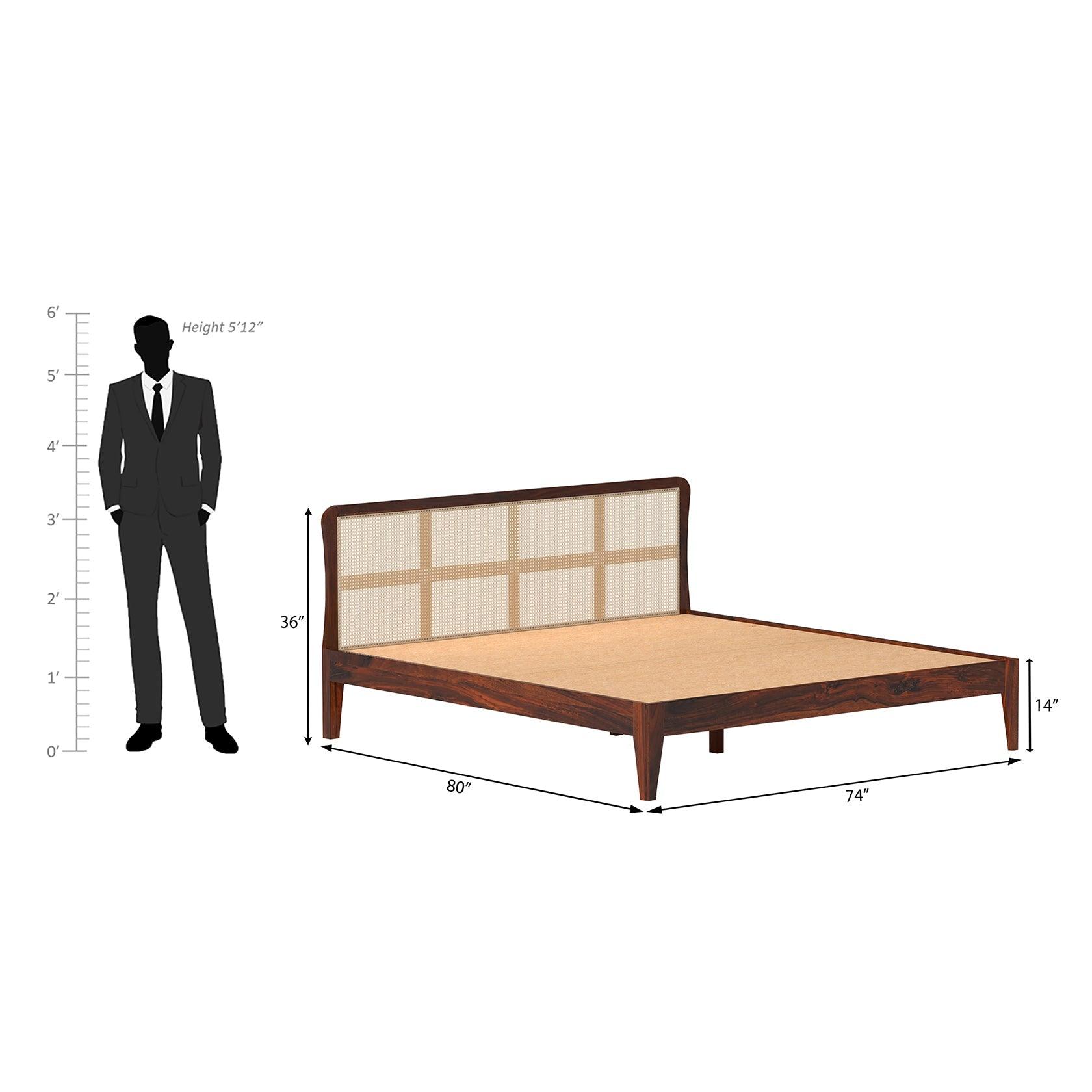 Zen Cane & Sheesham Wood Bed In Maharani Finish - Ouch Cart