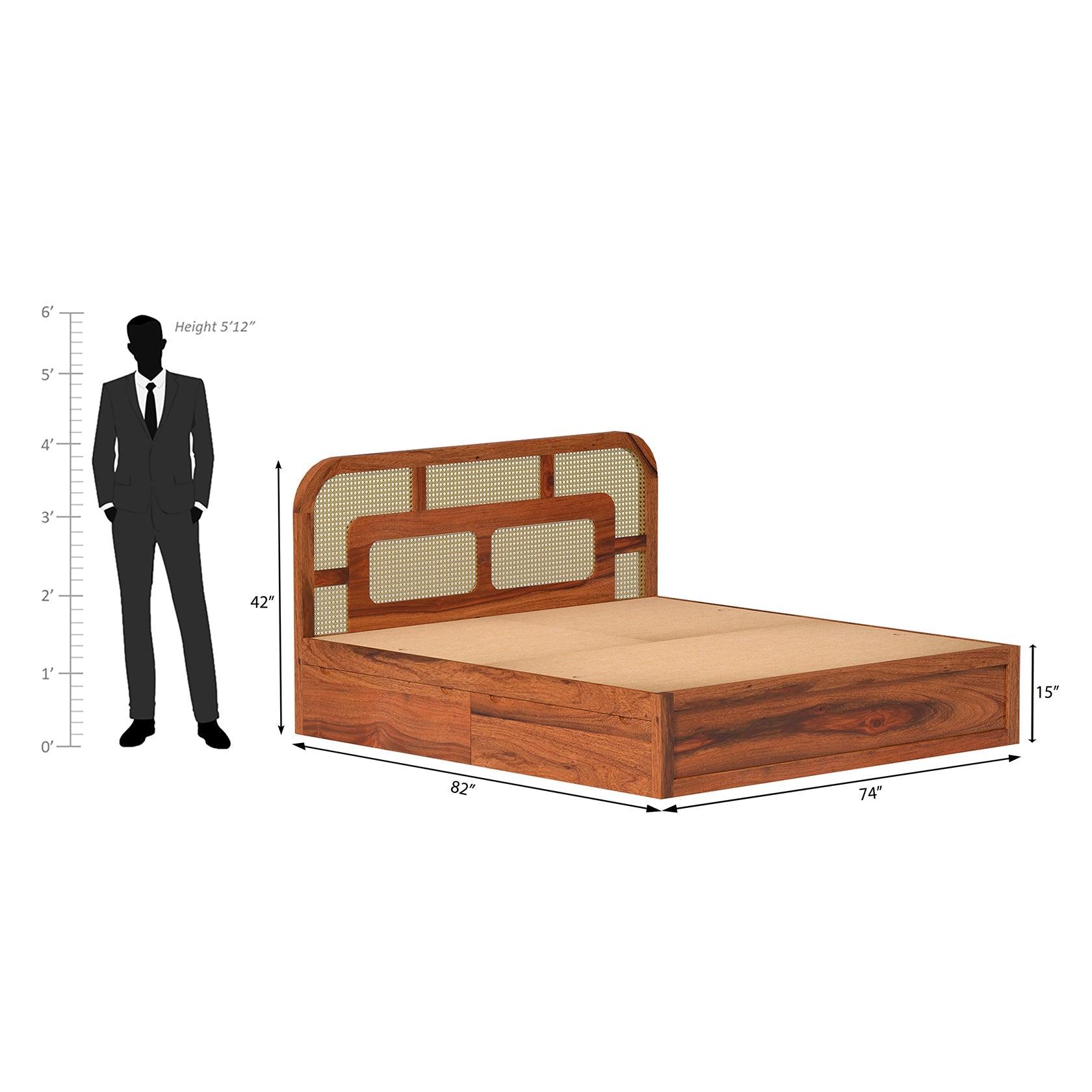 Zenitha Sheesham Wood Bed with Box Storage in Maharani Colour - Ouch Cart