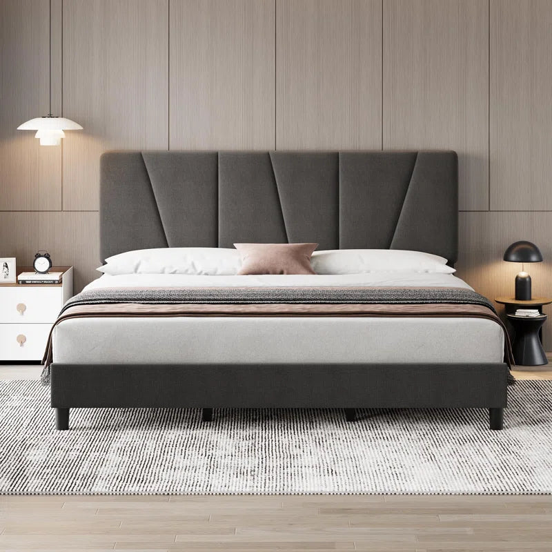 Bed Frame With Headboard Adjustable, Linen Upholstered Platform Bed With Headboard