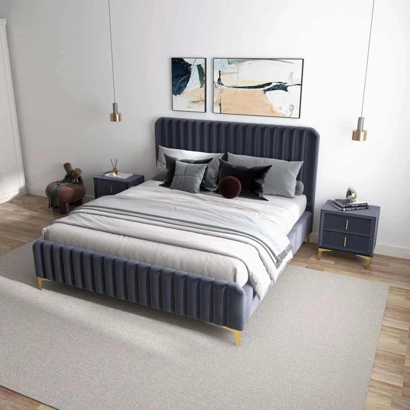 Bethany Velvet Upholstered Platform Bed Queen OUCH CART