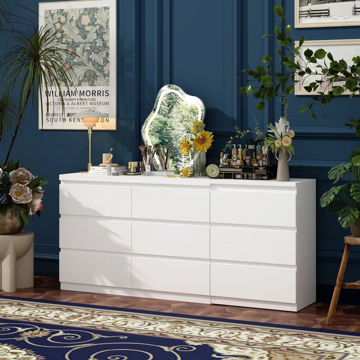 Functional Brance White 9-Drawer Makeup Vanity Desk – Convertible Design- OUCH CART | Dressing table