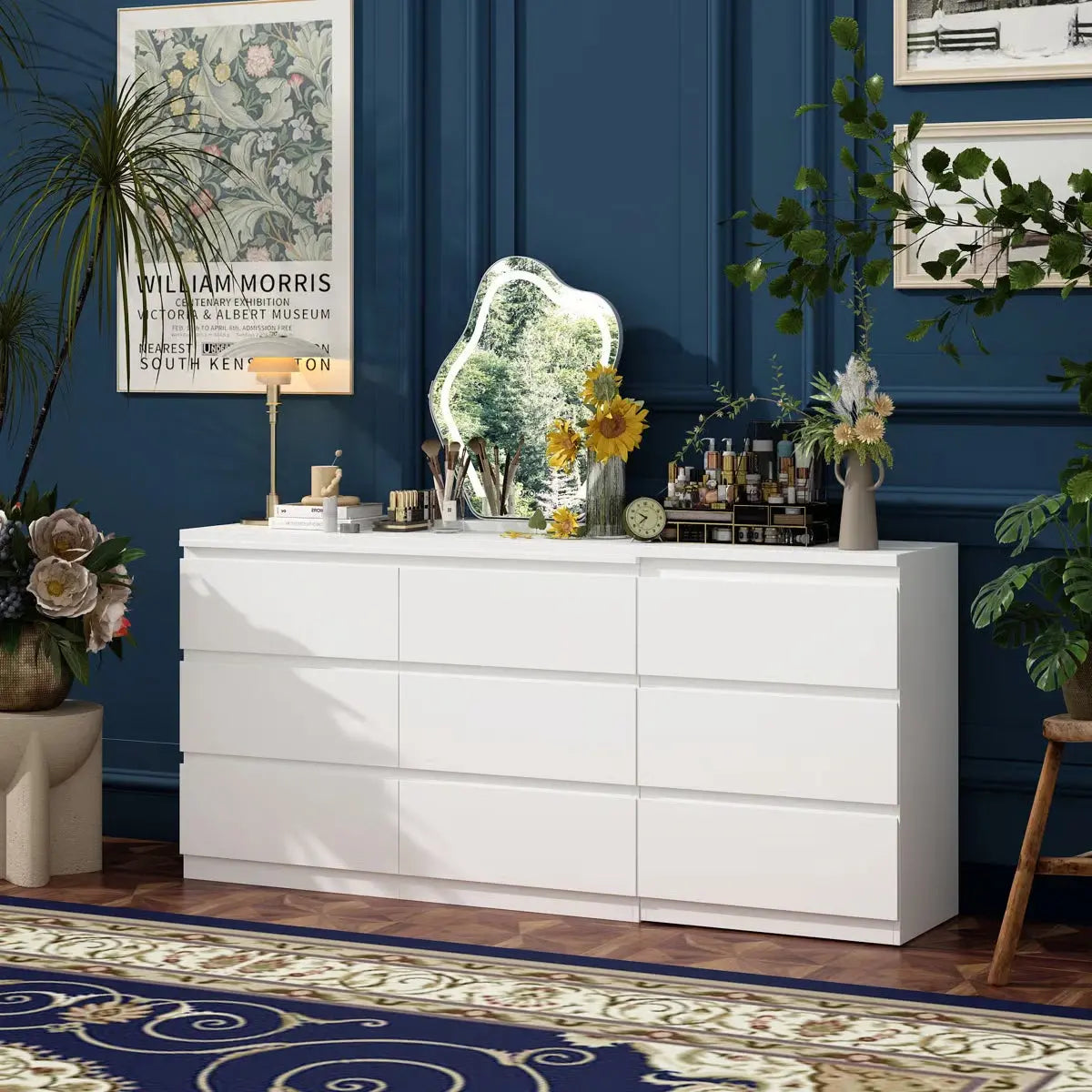 Functional Brance White 9-Drawer Makeup Vanity Desk – Convertible Design- OUCH CART | Dressing table