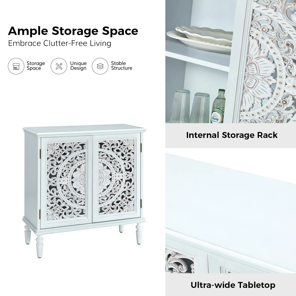 Breesford 32" Tall 2-Door Openwork Carving Accent Cabinet with Solid Wood Legs Set of 2