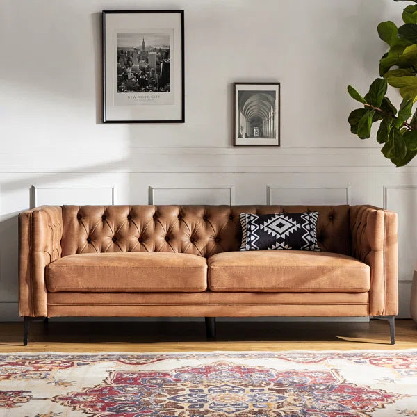 Upholstered Button-tufted Sofa with Metal Legs Ouch Cart
