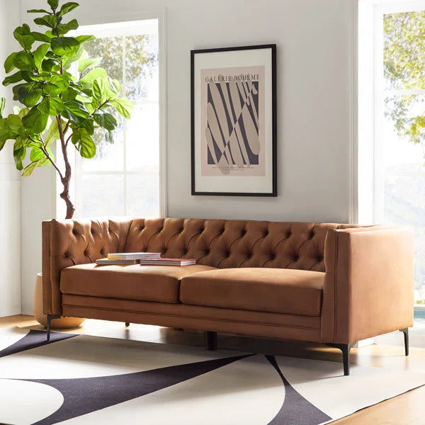 Upholstered Button-tufted Sofa with Metal Legs Ouch Cart