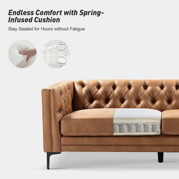Upholstered Button-tufted Sofa with Metal Legs Ouch Cart