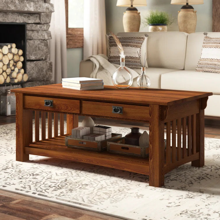 Brockton Solid Wood Coffee Table in Medium Oak OUCH CART