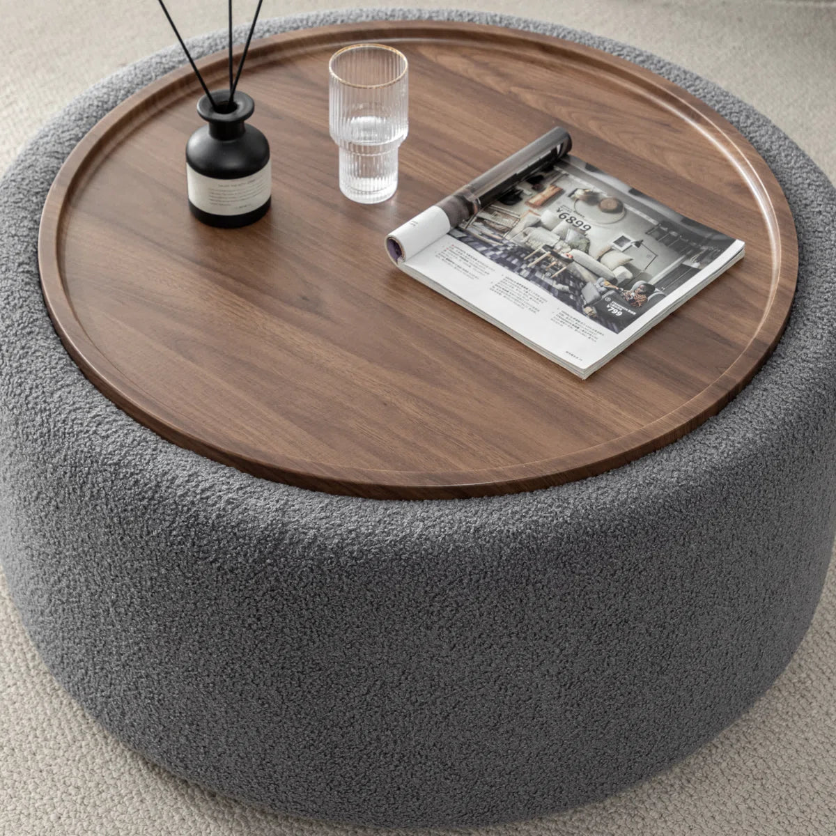 Bryonie Round Accent Ottoman with Storage Table