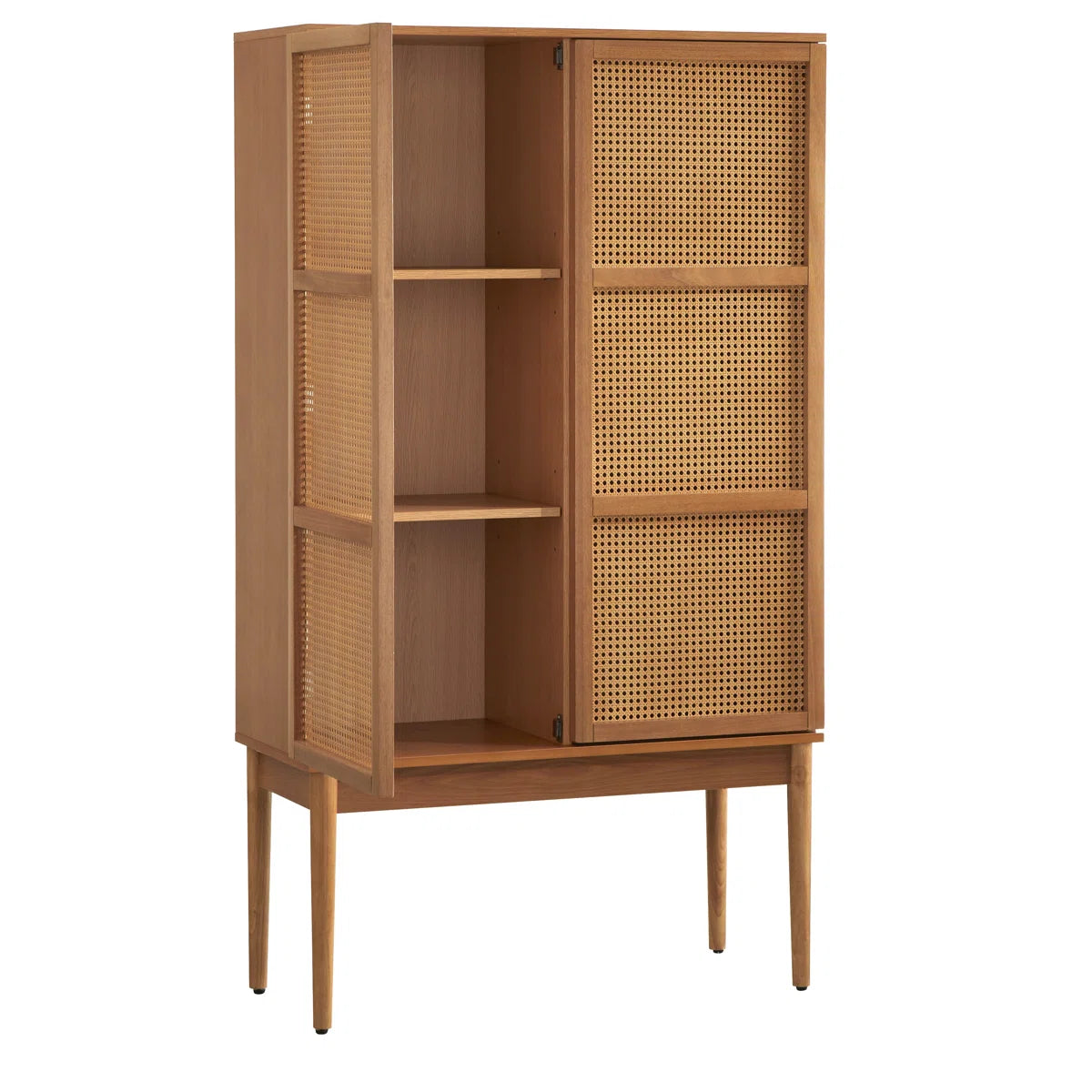 Kalicki Faux Cane Storage Cabinet Shelves, Mid-Century Wooden Cabinet for Dining Room & Living Room