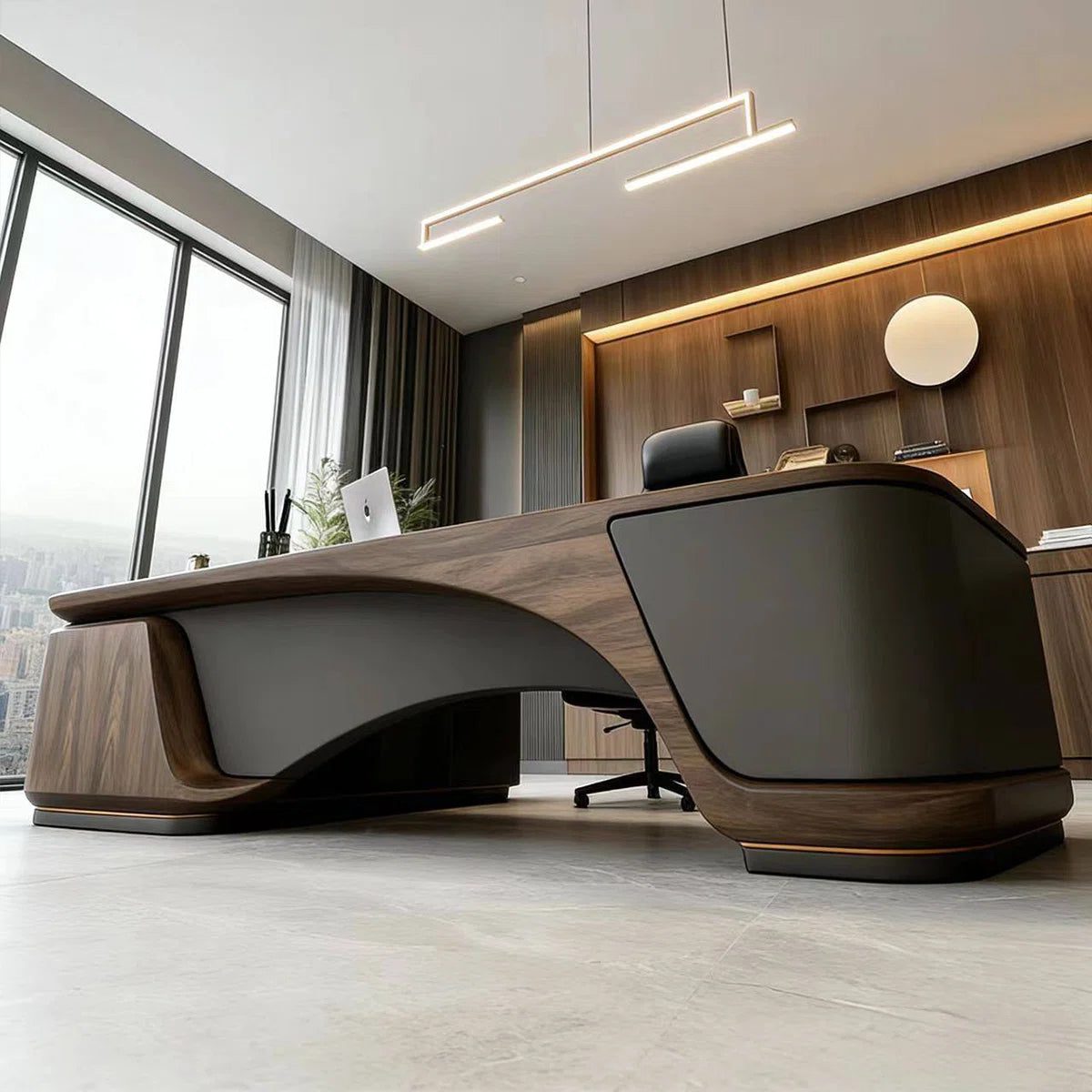 Luxury Executive Office Desk with Curved Design & Premium Wood Finish