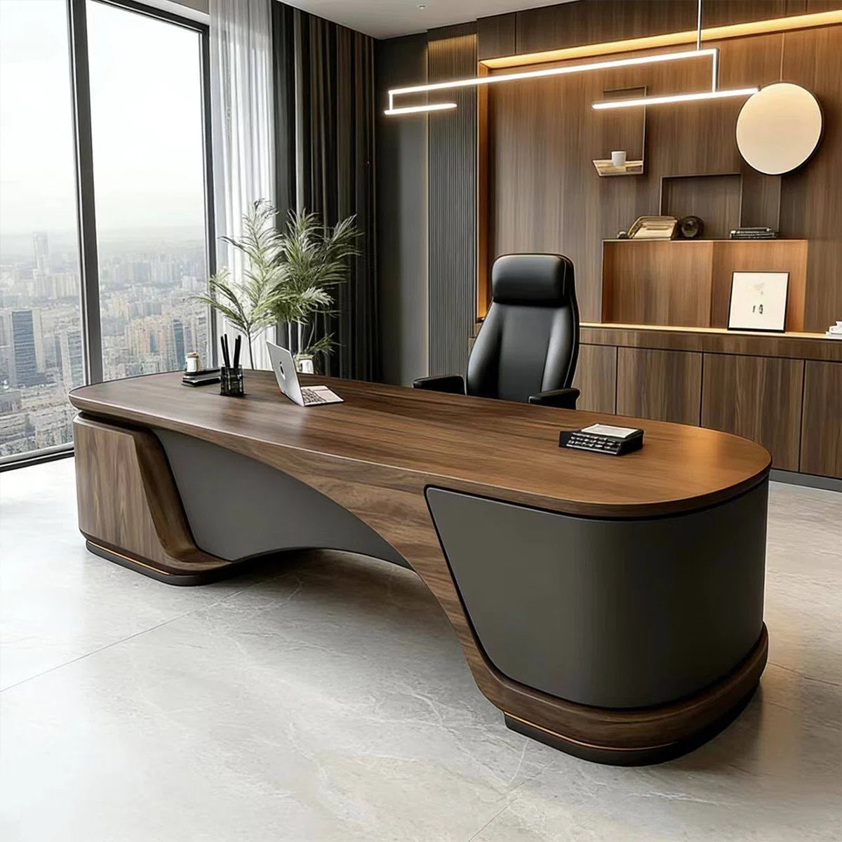 Luxury Executive Office Desk with Curved Design & Premium Wood Finish