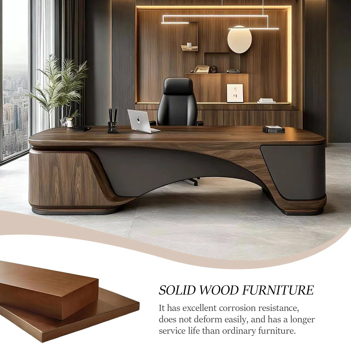 Luxury Executive Office Desk with Curved Design & Premium Wood Finish