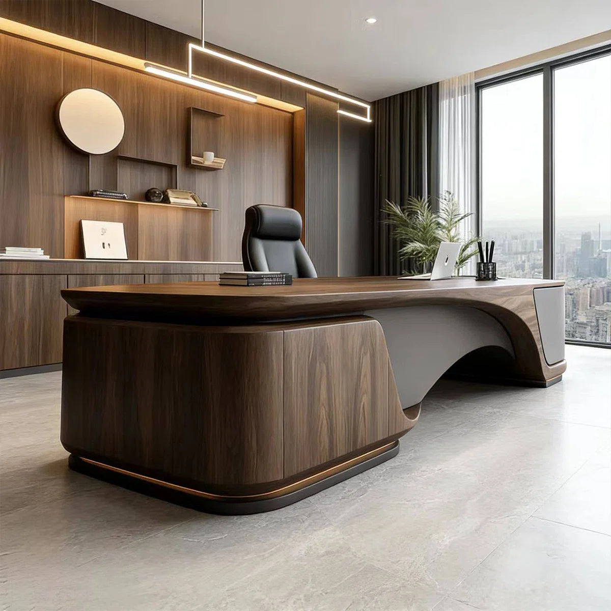 Luxury Executive Office Desk with Curved Design & Premium Wood Finish