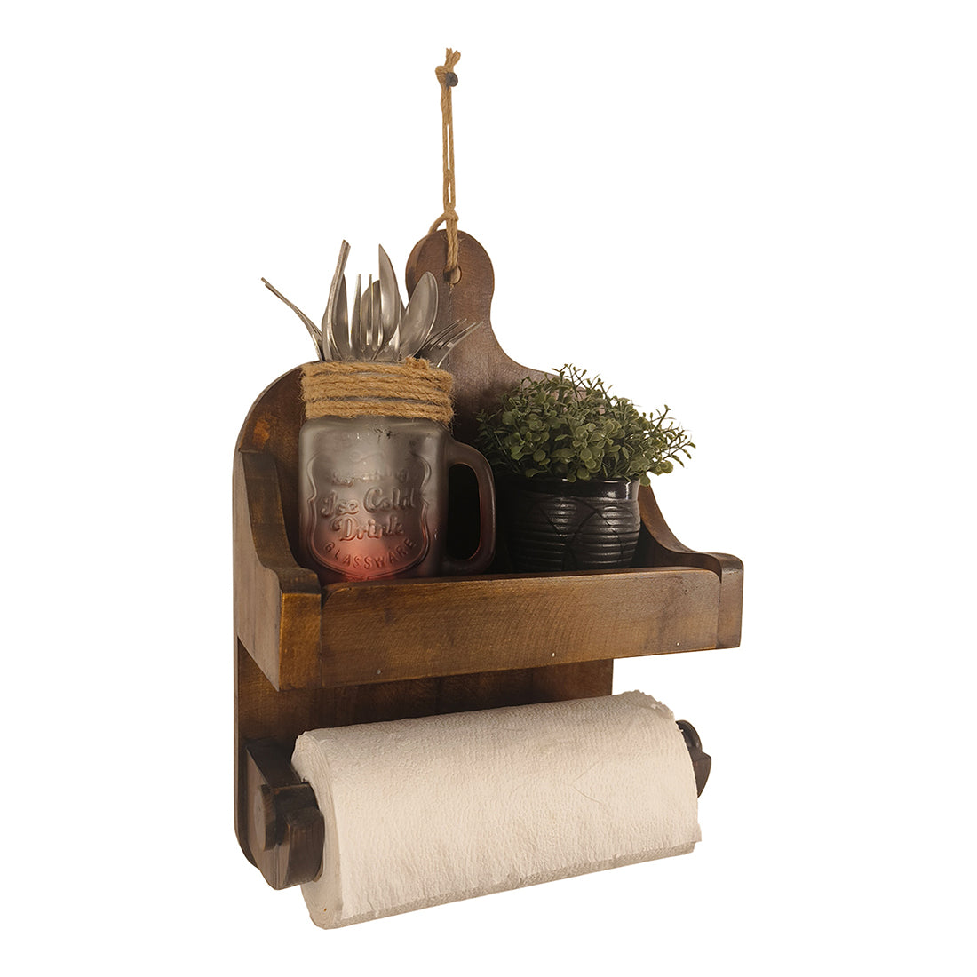 CELIA Wooden Wall Shelf Organiser with Kitchen Roll Holder -OUCH CRT | Kitchen rack