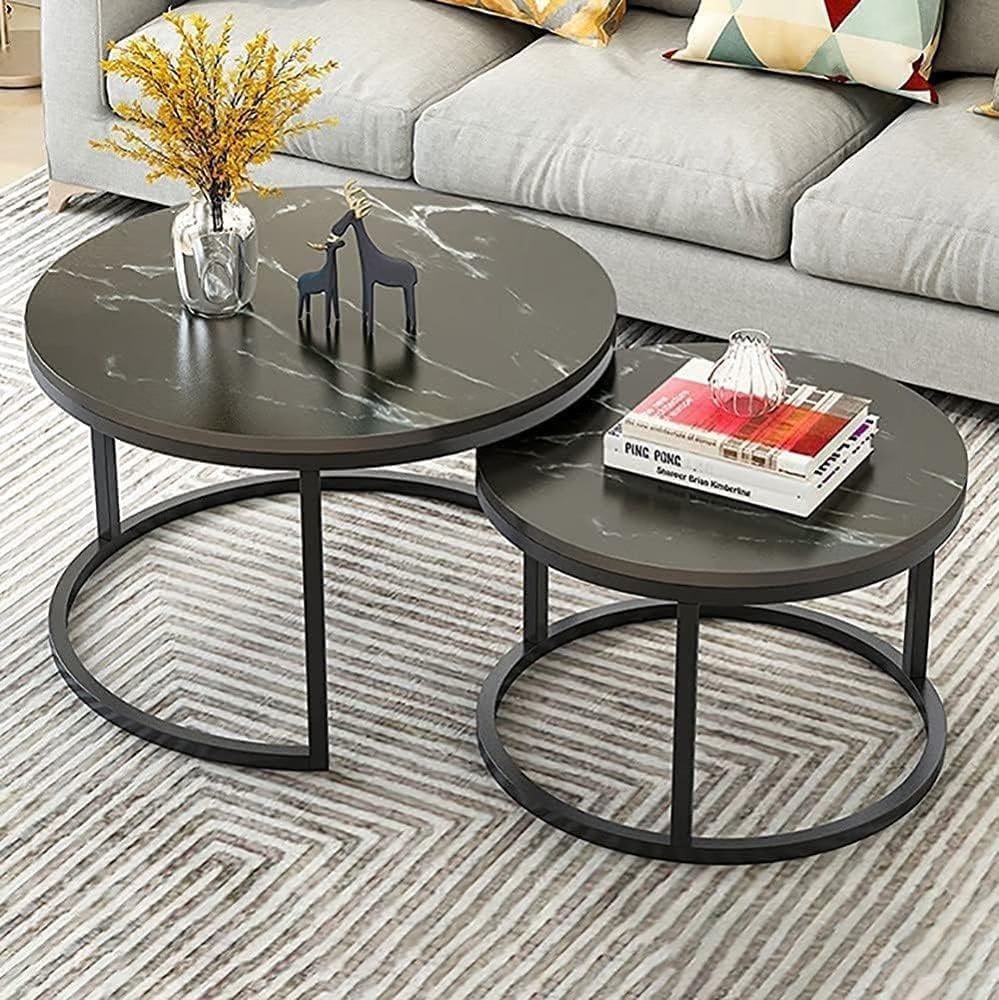 Ouch Cart Round Side Coffee Table Set of 2 with MDF Top & Iron Frame
