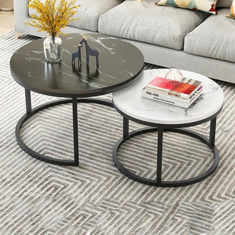 Ouch Cart Round Side Coffee Table Set of 2 with MDF Top & Iron Frame