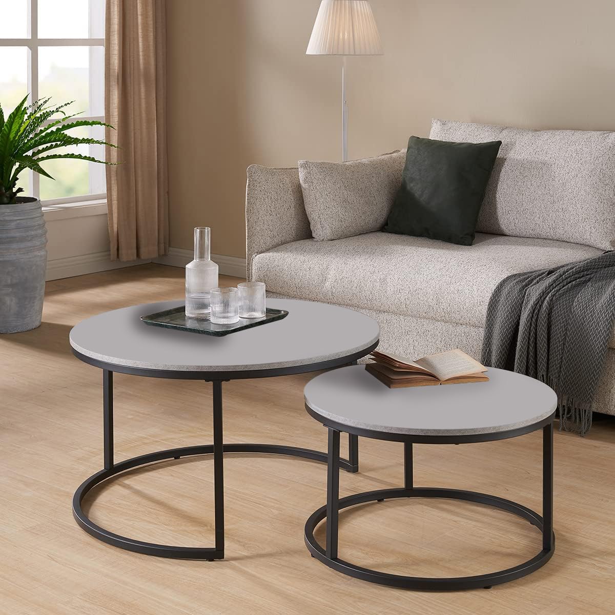 Ouch Cart Round Side Coffee Table Set of 2 with MDF Top & Iron Frame OUCH CART