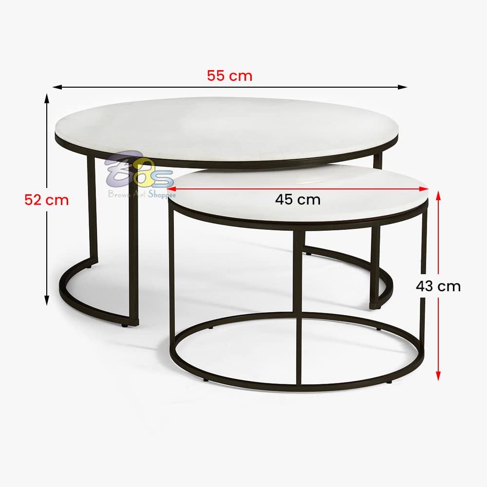 Ouch Cart Round Side Coffee Table Set of 2 with MDF Top & Iron Frame