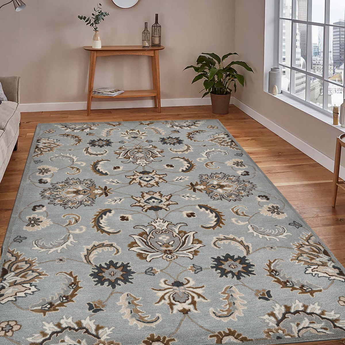 Saraswati Global Rug Luxury Handcrafted Floral Area Rug - 8x10 Feet, Premium Wool, Anti-Skid & Anti Slip Cotton Backing Carpet , Ideal for Bedroom, Living Room, and Dining Room, Kids Room, Office. Saraswati Global