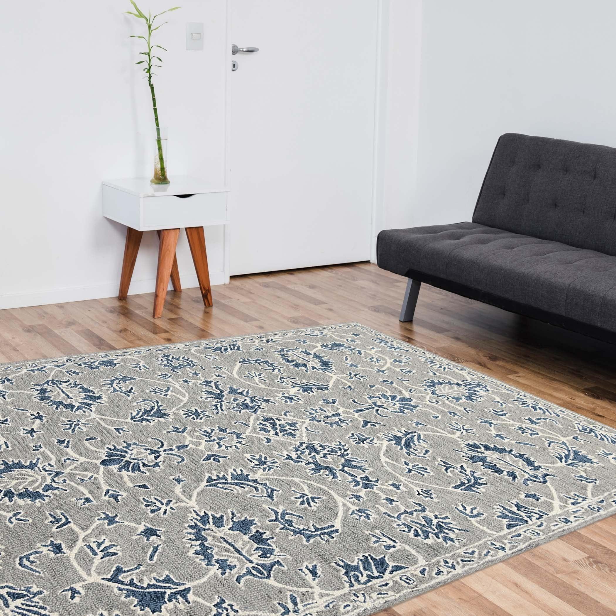 Gray Blue Wool Romania 4x6 Feet Hand-Tufted Carpet - Rug - Ouch Cart