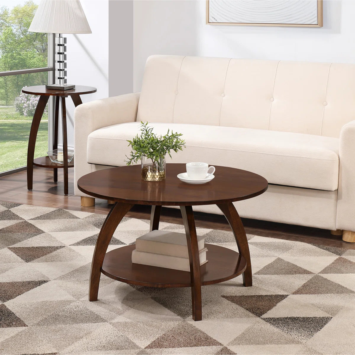 Cabool Round Coffee Table with Shelf-OUCH CART | Center table